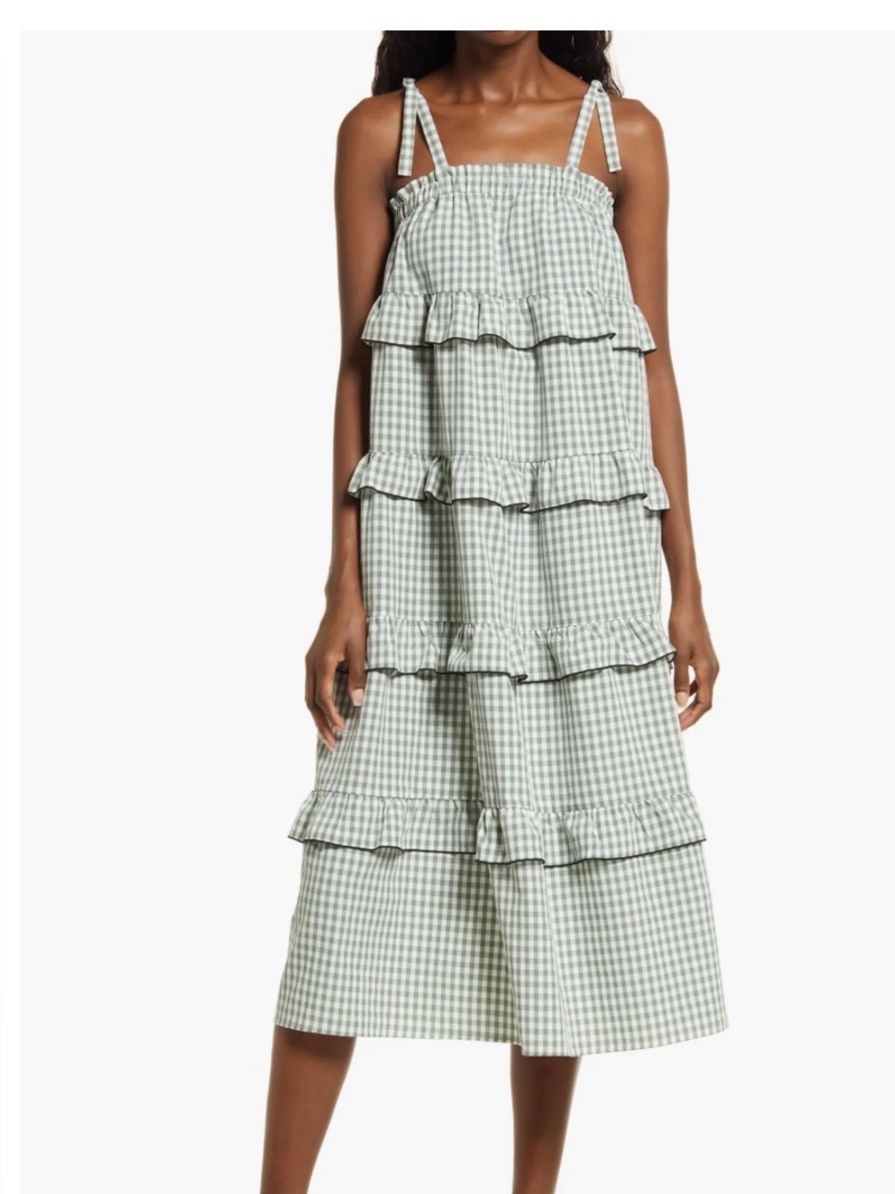 Vero moda Gingham Midi Dress in Sage Green